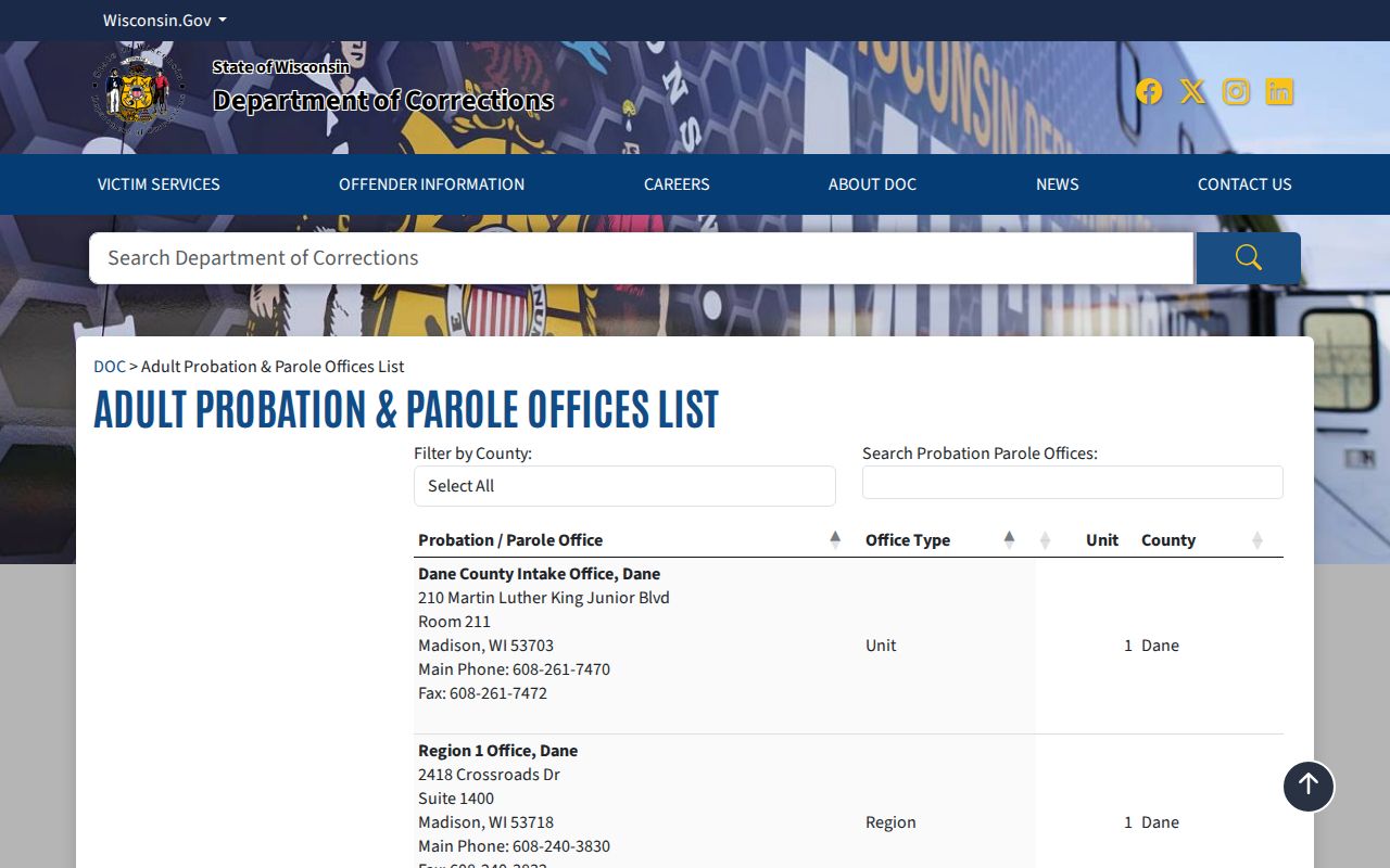 Oneida County arrest history Wisconsin probation and parole office list