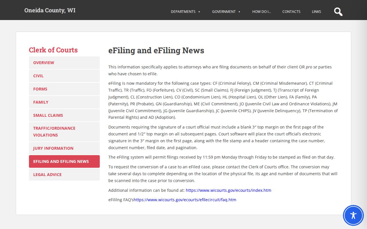 Oneida County criminal court eFiling case types and document stamp guidance