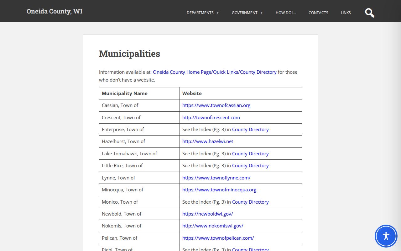 Oneida County municipality list for Rhinelander criminal record routing